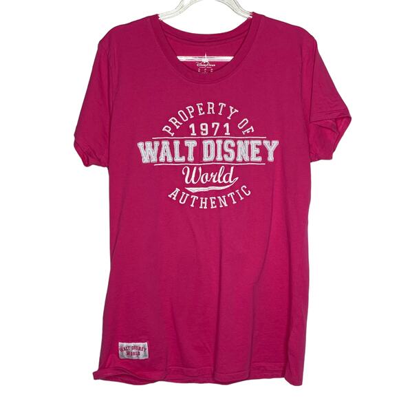 Disney Parks Womens Size Large Pink Embroidered Tee TShirt Short Sleeve Cotton - Picture 1 of 9